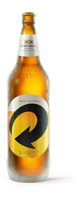 Imagem de uma garrafa de cerveja Skol Puro Malte 1 Litro